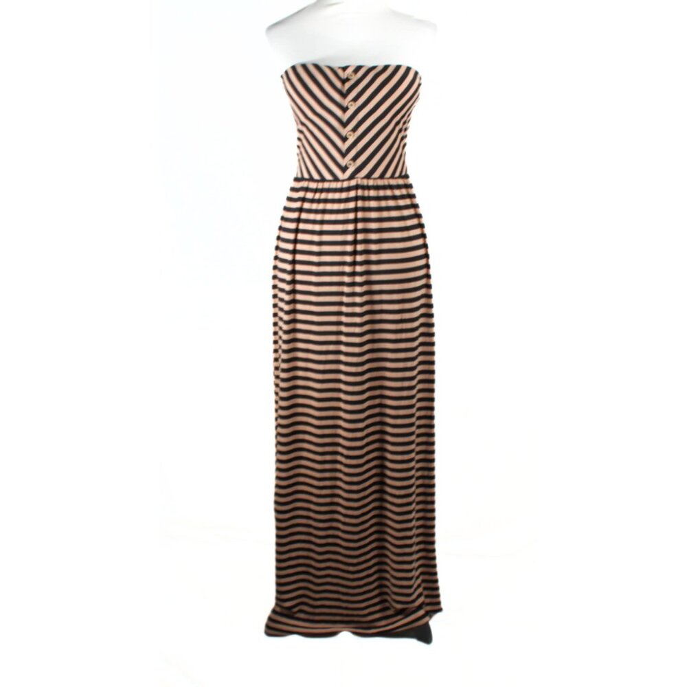 NWT Neutral Tone Strapless Chevron Stripe Maxi Dress Faux Wooden Buttons Summer